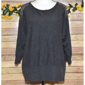 Cable & Gauge Women's Gray Studded 3/4 Dolman Sleeves Sweater Top Plus Size 2X